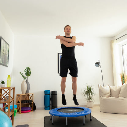Relaxdays Fitness-Trampolin faltbar, Indoor, blau-schwarz