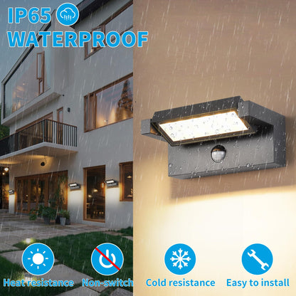 LED Wandleuchte Aussen Innen mit Bewegungsmelder,22W Außenlampe Wand,IP65 Wasserdichte Außenwandleuchte 3000K Warmweiß Wandlampe,Aussenleuchte mit 350° Schwenkbar Panel für Garten Terrasse Dunkelgrau