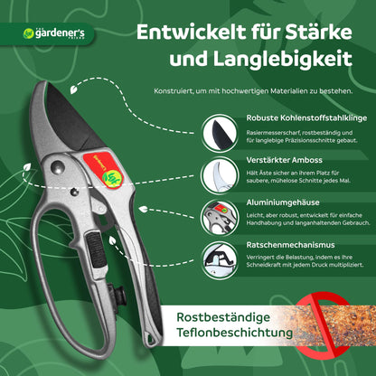The Gardener's Friend Ratschen-Rosenschere 205 mm, kraftsparend