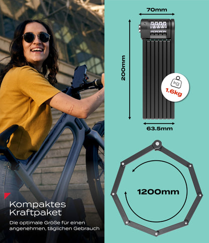 Impact PortaLock 15 Faltschloss Fahrrad Zahlenschloss 110cm