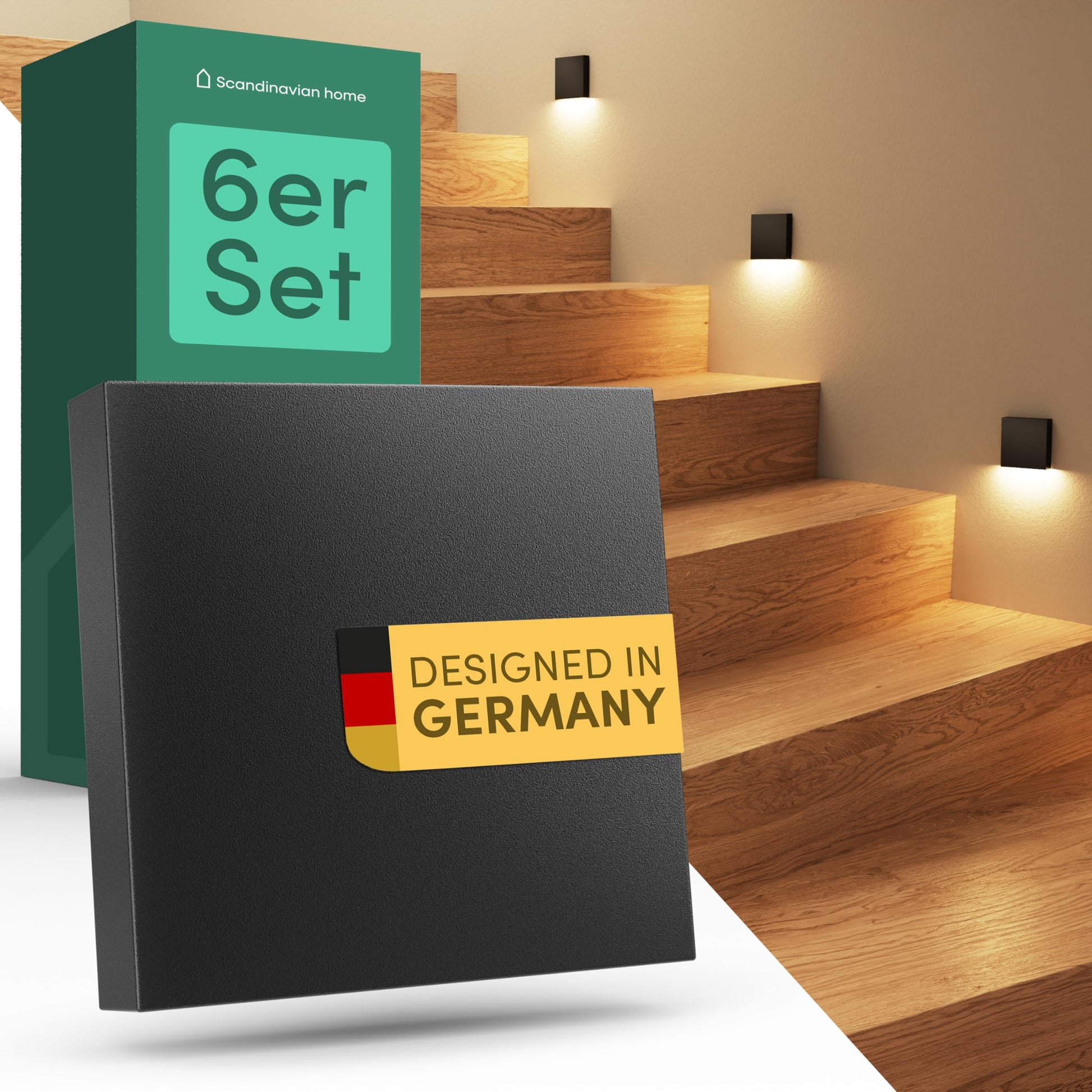 Scandinavian home LED Treppenbeleuchtung Set 6 Stk. Warmweiss Aussen/Innen. 6 kompakte LED-Leuchten zur Stufenbeleuchtung.