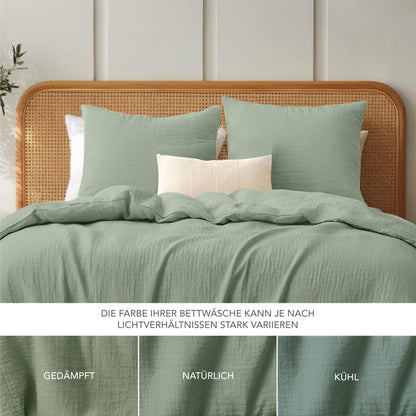 Dreamzie Musselin Baumwolle Bettwäsche Set – 220x240 cm Grün