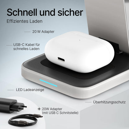 TEGLER MagSafe Ladestation Aluminium für iPhone, Apple Watch & AirPods
