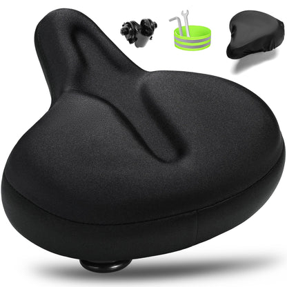 CDYWD Fahrradsattel Gel Ergonomisch Extra Breit für Damen & Herren mit gerillter Lycra-Oberfläche und breiter Sitzfläche