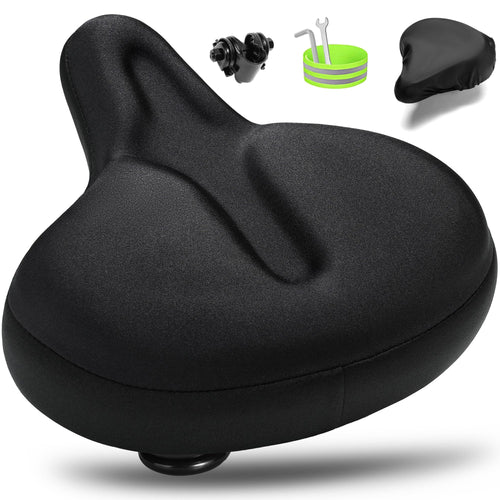 CDYWD Fahrradsattel Gel Ergonomisch Extra Breit für Damen & Herren mit gerillter Lycra-Oberfläche und breiter Sitzfläche