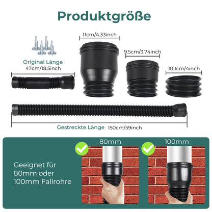 BKITC Fallrohrverlängerung flexibel für 80/100 mm, schwarz, 2 Stück