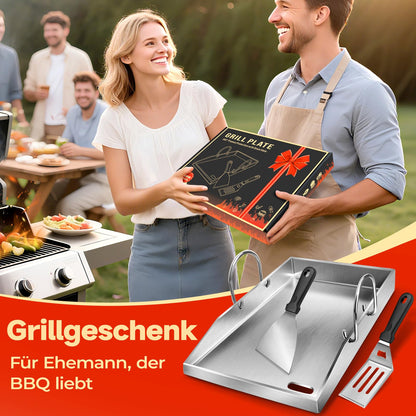 ColCospie Plancha Grillplatte Edelstahl 40 x 30 cm mit 2 Grillspateln