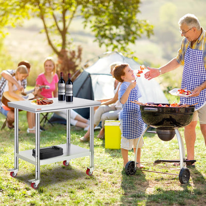 VEVOR Edelstahl Arbeitstisch Küche – 90x60x85cm mit Rollen