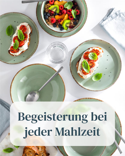 Pure Living Rustic Steingut Geschirrset - 24 tlg. Mintgrün