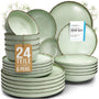 Pure Living Rustic Steingut Geschirrset - 24 tlg. Mintgrün: Mintgrünes Steingut-Geschirr mit rustikalem Finish zum Servieren von Speisen.