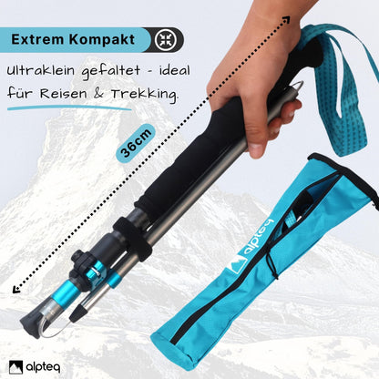 Alpteq Wanderstöcke faltbar Carbon Zicral Hybrid 110-130 cm Blue Teal