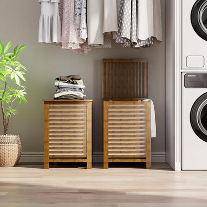 SMIBUY Grosser Wäschekorb Bambus mit Deckel - Nussbaum