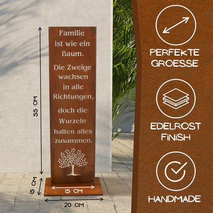 Rostikal Gartenschild Familie – Edelrost Metallschild, 55 cm hoch