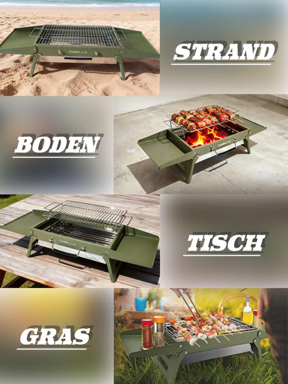 Charmline Holzkohlegrill klappbar, Campinggrill 39 x 27 cm, grün