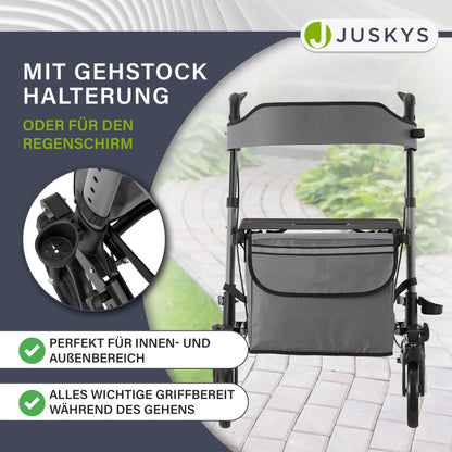 Juskys Vital Rollator Grau – Leicht & Faltbar, Aluminium