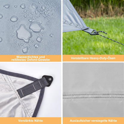 WADEO Camping Tarp Zeltplane wasserdicht 3,6 x 4,8 m mit Stangen, Grau