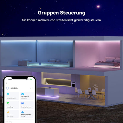 PAUTIX COB LED Streifen RGB 10m, dimmbar, 24V, WLAN, selbstklebend