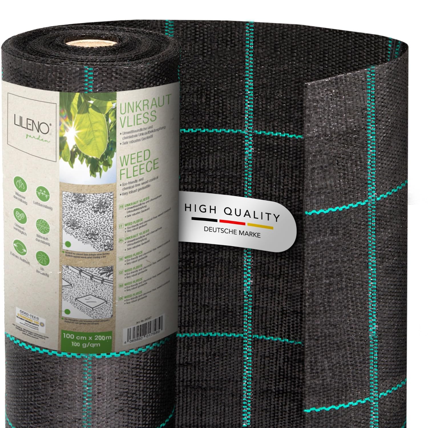 LILENO HOME Anti-Unkrautgewebe Gartenfolie 100g/m² – 1x200m. Schwarze, gewebte Folie zur Unkrautunterdrückung.