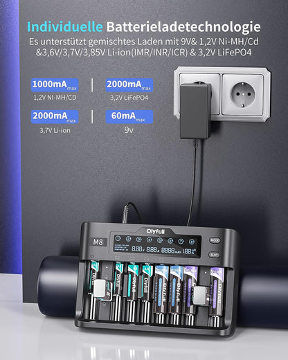 Dlyfull Universal 10-fach Akkuladegerät – Schnellladung