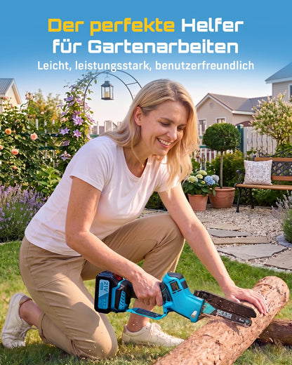 SEESII Mini-Kettensäge 6 Zoll, Akku-Einhandsäge mit 2 Akkus
