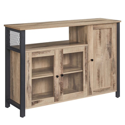 VASAGLE Sideboard Landhaus 3 Türen eichenbraun-schwarz LSC096B50