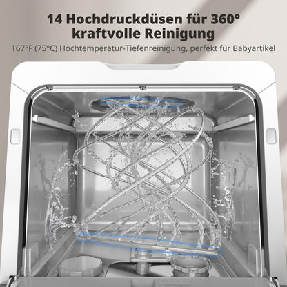 AIRMSEN TDQR09 Mini Geschirrspüler mit 5L Tank und Enthärtungssystem