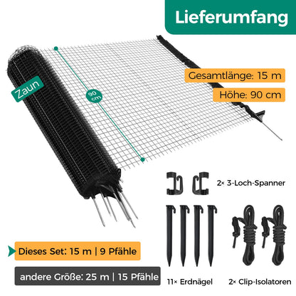 Signstek Begrenzungszaun 15 m, mobiler Steckzaun 90 cm hoch, schwarz