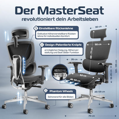 CLOUVOU MasterSeat Ergonomischer Bürostuhl Drehstuhl – 150 kg