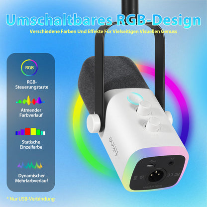 Fifine MI34 Dynamisches Streaming-Mikrofon USB/XLR mit Arm, Weiss