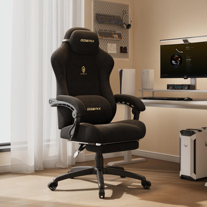 Dowinx Gaming Stuhl ergonomisch mit Fussstütze, hellschwarz