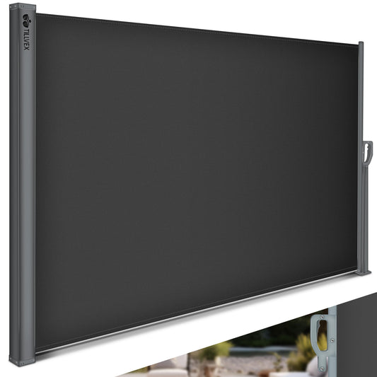 tillvex Seitenmarkise Ausziehbar Blickdicht - 160x350 cm. Blickdichte Stoffbahn als Sicht- und Windschutz für Terrasse/Balkon.