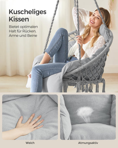 SONGMICS Hängesessel GDC042G11V3, mit Kissen, bis 120 kg, Taubengrau