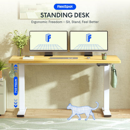 FLEXISPOT Höhenverstellbarer Schreibtisch 140x80cm - Ahorn/Weiss