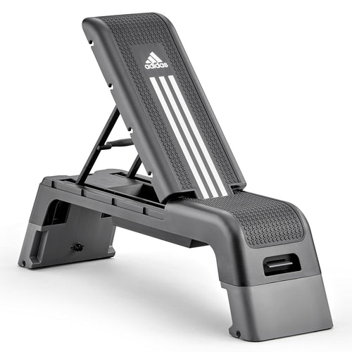 adidas HIIT Deck – Verstellbare Fitnessbank für Ganzkörpertraining, schwarz, rechteckig. Nutzen als Step und Hantelbank.