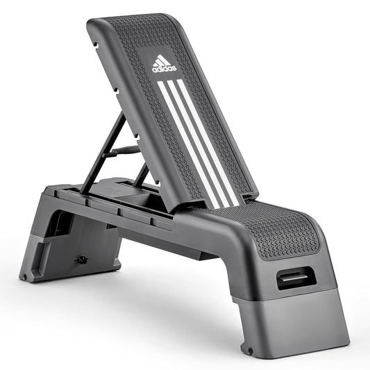 adidas HIIT Deck – Verstellbare Fitnessbank für Ganzkörpertraining, schwarz, rechteckig. Nutzen als Step und Hantelbank.