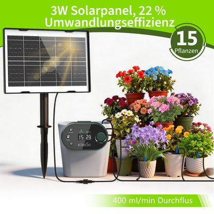 KINEVI Solar Bewässerungssystem, Tropfbewässerung Set mit 15m Schlauch