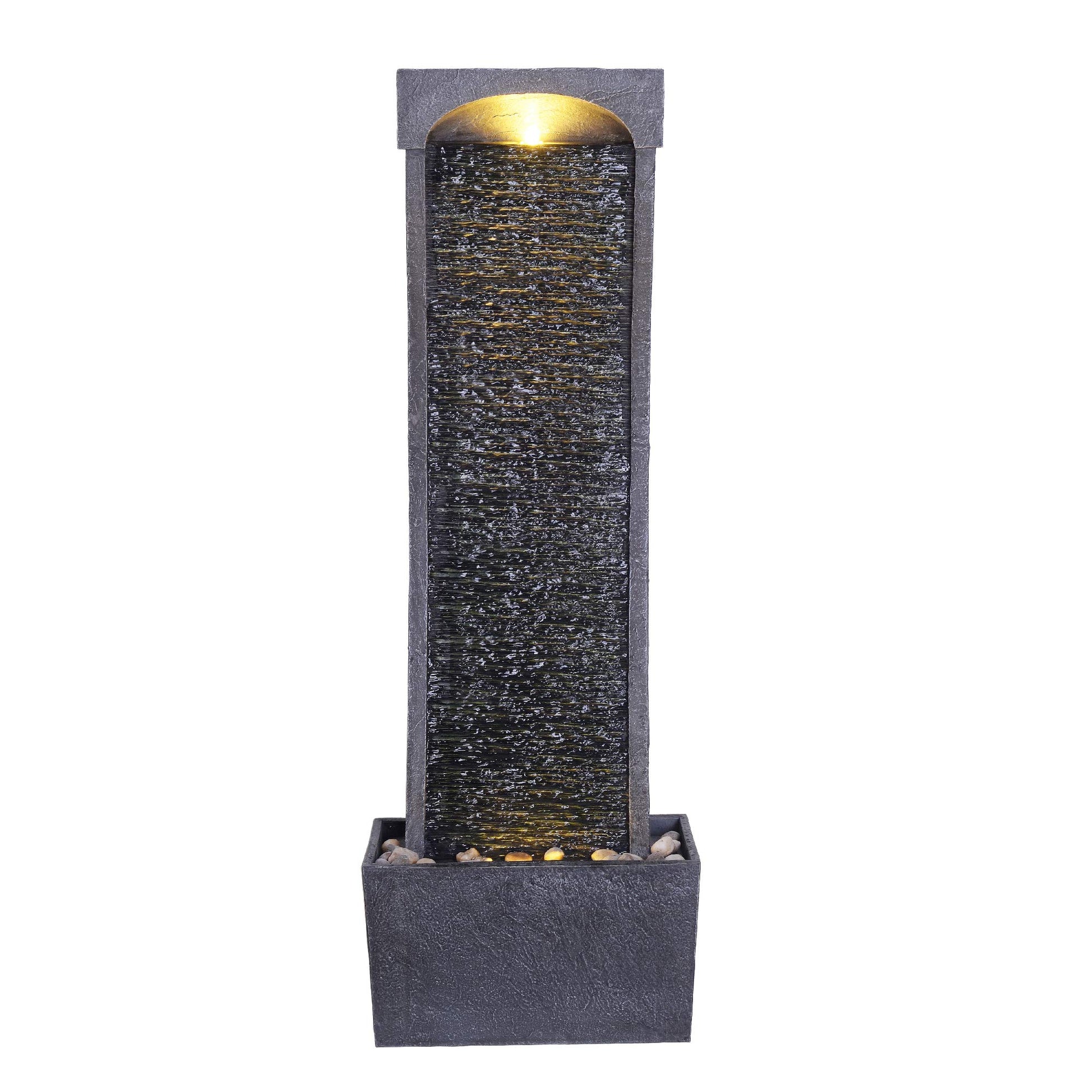 Peaktop Gartenbrunnen RJ-19048-EU mit Wasserfall und LED, 98 cm, Polyresin in Schieferoptik, geschwungene Form