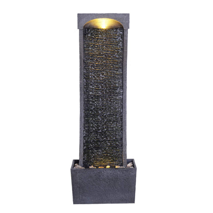 Peaktop Gartenbrunnen RJ-19048-EU mit Wasserfall und LED, 98 cm, Polyresin in Schieferoptik, geschwungene Form