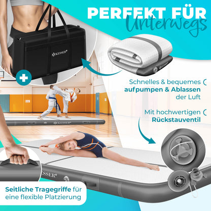 KESSER Airtrack Turnmatte aufblasbar – Anthrazit 400x100x10cm