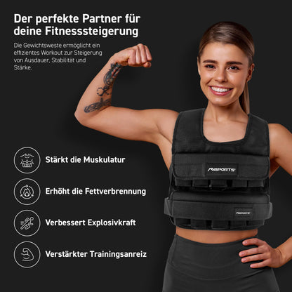 MSPORTS Gewichtsweste Premium Verstellbar - 20 kg, Schwarz