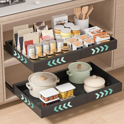PNNP Teleskopschublade ausziehbar, 2er-Set, 32-53 cm, schwarz aus pulverbeschichtetem Stahl