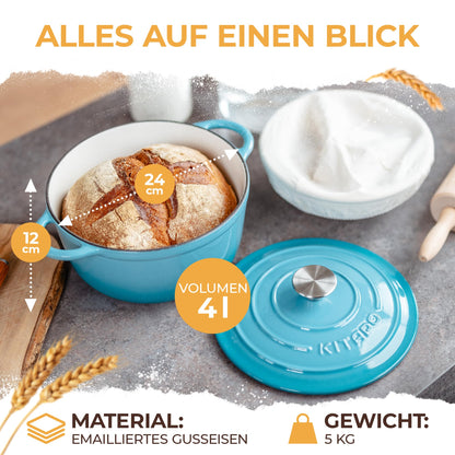 KITAPO Emaille Gusseisen Topf Brotbacken & Braten – 24cm