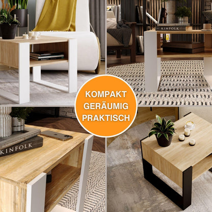 CraftPAK Wohnzimmer Couchtisch Holz mit Ablage – Retro-Schwarz