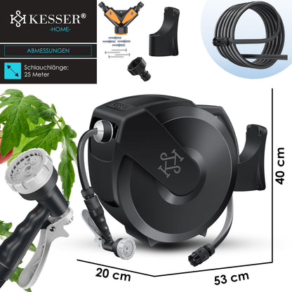 KESSER Schlauchtrommel mit 25 m Gartenschlauch, Wandmontage, 180°