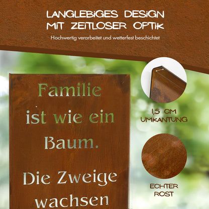 Rostikal Gartenschild Familie – Edelrost Metallschild, 55 cm hoch