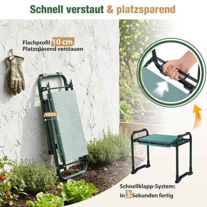 Sekey Kniebank Gartenhocker klappbar mit Werkzeugtaschen, grün