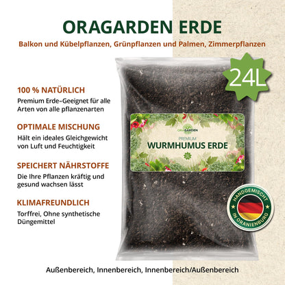 ORAGARDEN Wurmhumus mit Perlite für lockeren Boden – Pflanzenerde 24L