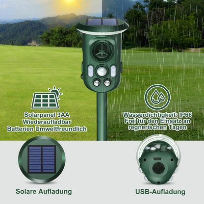 GartenPro Ultraschall Tiervertreiber Katzenschreck Marderschreck – Solar Blitz