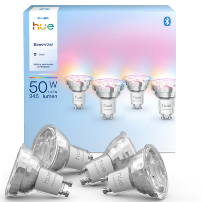 Philips Hue Essential GU10 LED Spot White & Color, 345 lm, 4er-Pack – dimmbarer LED-Spot mit GU10-Sockel