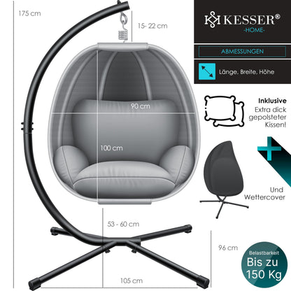 KESSER Luxe Hängesessel mit Gestell, Sitzkissen und Abdeckung, Grau